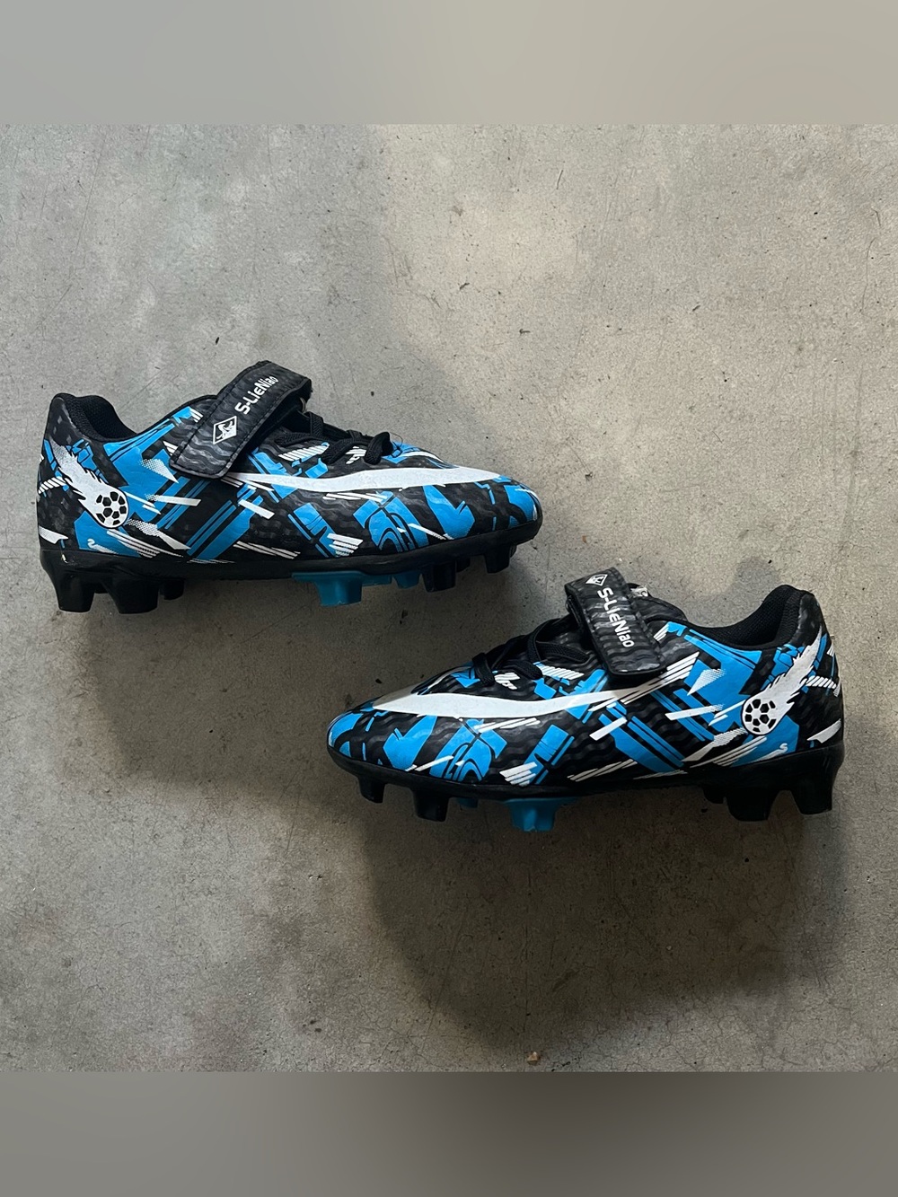 Blue & Black Kids Soccer Cleats with Velcro Strap